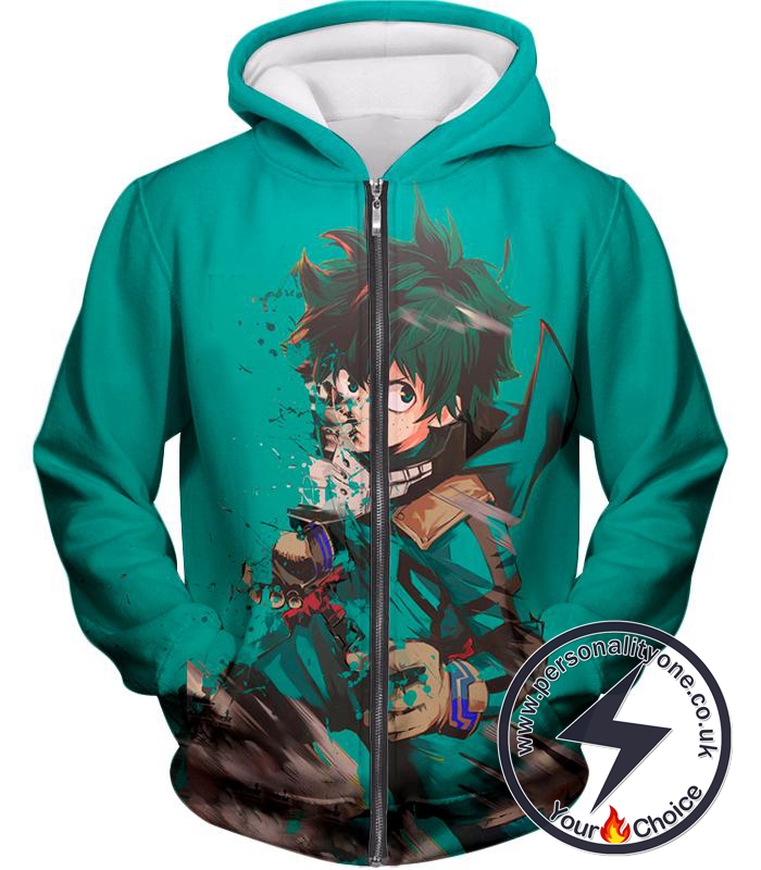 My Hero Academia Awesome Hero Izuki Midoriya Green Fan Zip Up Hoodie